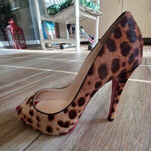 Christian Louboutin Lady Claude 120 Pony Guepard/Red Patent Open Toe Eur.37.5